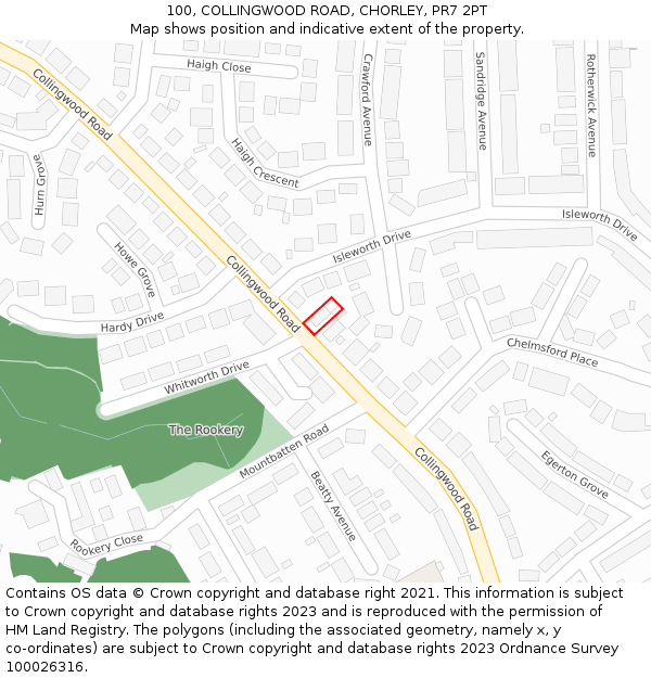 100, COLLINGWOOD ROAD, CHORLEY, PR7 2PT: Location map and indicative extent of plot