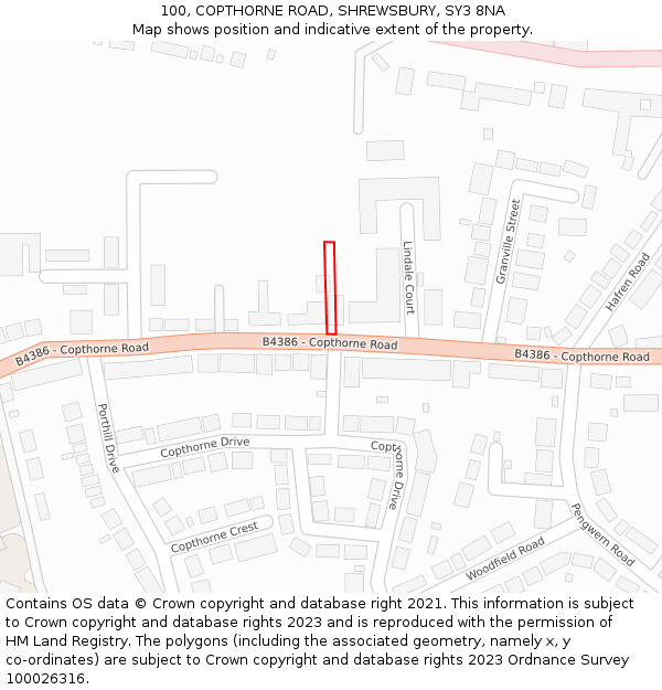 100, COPTHORNE ROAD, SHREWSBURY, SY3 8NA: Location map and indicative extent of plot