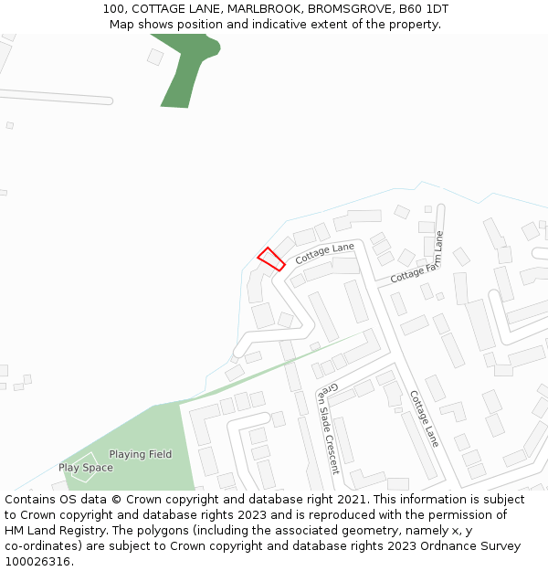 100, COTTAGE LANE, MARLBROOK, BROMSGROVE, B60 1DT: Location map and indicative extent of plot