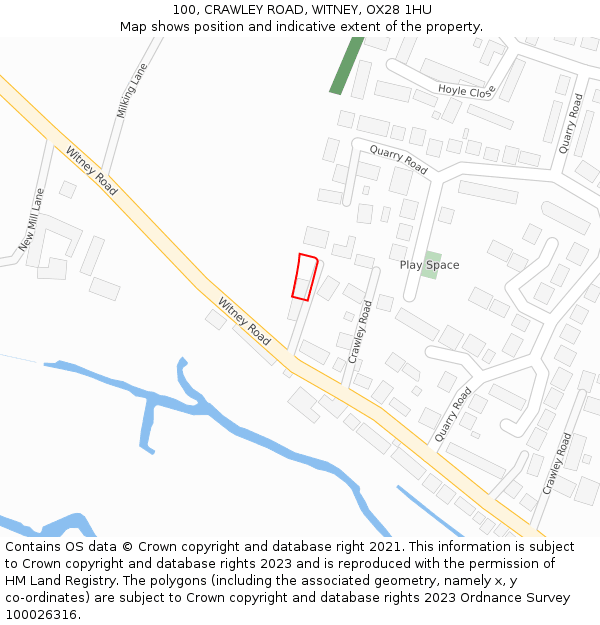 100, CRAWLEY ROAD, WITNEY, OX28 1HU: Location map and indicative extent of plot