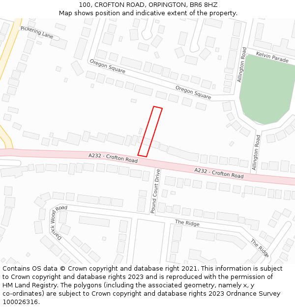 100, CROFTON ROAD, ORPINGTON, BR6 8HZ: Location map and indicative extent of plot