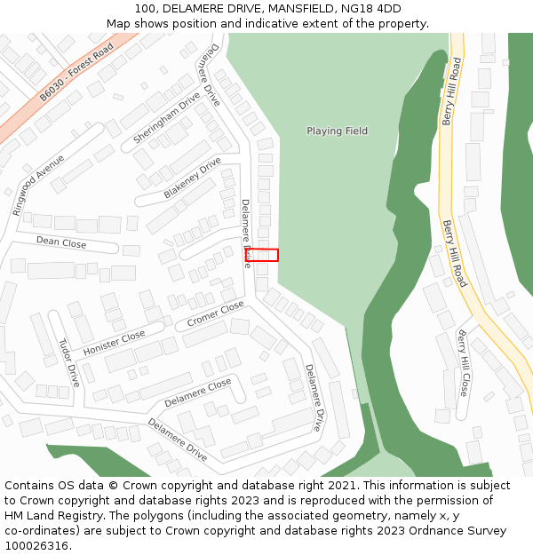 100, DELAMERE DRIVE, MANSFIELD, NG18 4DD: Location map and indicative extent of plot