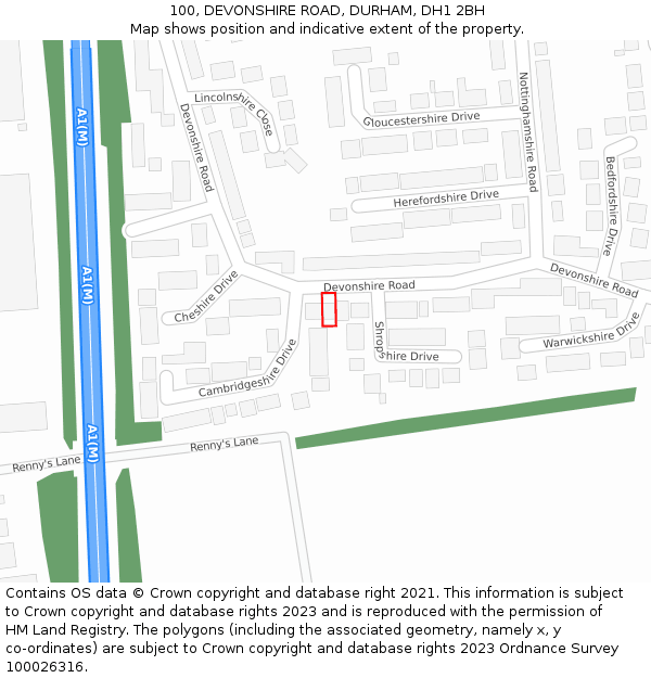 100, DEVONSHIRE ROAD, DURHAM, DH1 2BH: Location map and indicative extent of plot