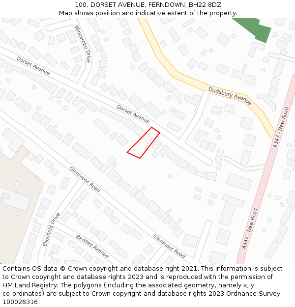 100, DORSET AVENUE, FERNDOWN, BH22 8DZ: Location map and indicative extent of plot