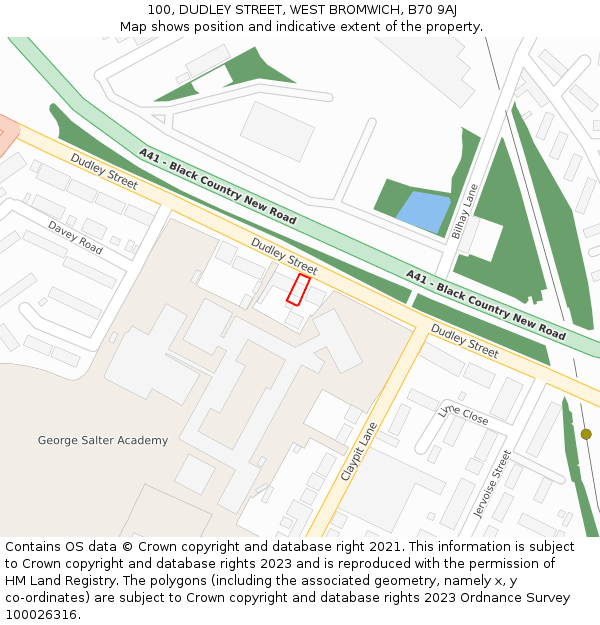 100, DUDLEY STREET, WEST BROMWICH, B70 9AJ: Location map and indicative extent of plot