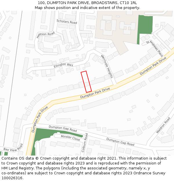 100, DUMPTON PARK DRIVE, BROADSTAIRS, CT10 1RL: Location map and indicative extent of plot