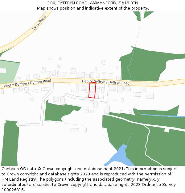 100, DYFFRYN ROAD, AMMANFORD, SA18 3TN: Location map and indicative extent of plot