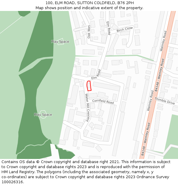 100, ELM ROAD, SUTTON COLDFIELD, B76 2PH: Location map and indicative extent of plot