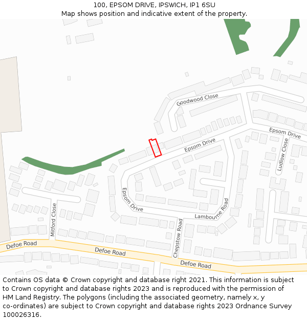 100, EPSOM DRIVE, IPSWICH, IP1 6SU: Location map and indicative extent of plot