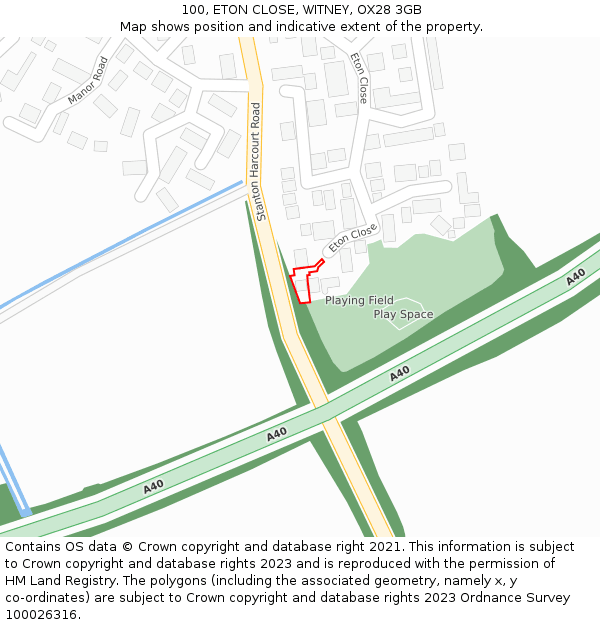 100, ETON CLOSE, WITNEY, OX28 3GB: Location map and indicative extent of plot