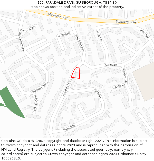 100, FARNDALE DRIVE, GUISBOROUGH, TS14 8JX: Location map and indicative extent of plot