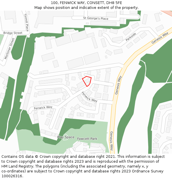 100, FENWICK WAY, CONSETT, DH8 5FE: Location map and indicative extent of plot