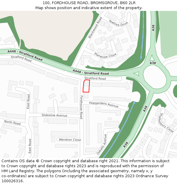 100, FORDHOUSE ROAD, BROMSGROVE, B60 2LR: Location map and indicative extent of plot