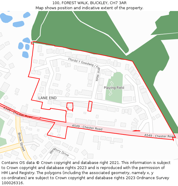 100, FOREST WALK, BUCKLEY, CH7 3AR: Location map and indicative extent of plot