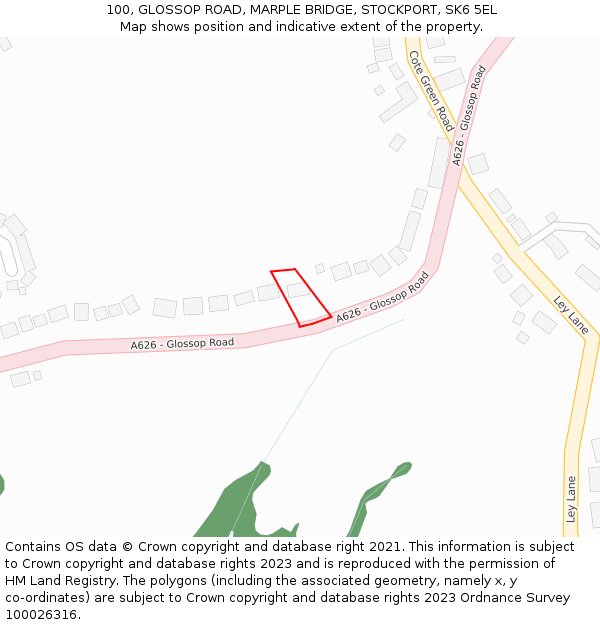 100, GLOSSOP ROAD, MARPLE BRIDGE, STOCKPORT, SK6 5EL: Location map and indicative extent of plot
