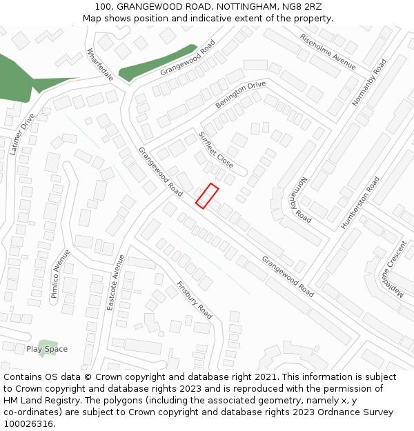 100, GRANGEWOOD ROAD, NOTTINGHAM, NG8 2RZ: Location map and indicative extent of plot