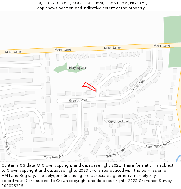 100, GREAT CLOSE, SOUTH WITHAM, GRANTHAM, NG33 5QJ: Location map and indicative extent of plot