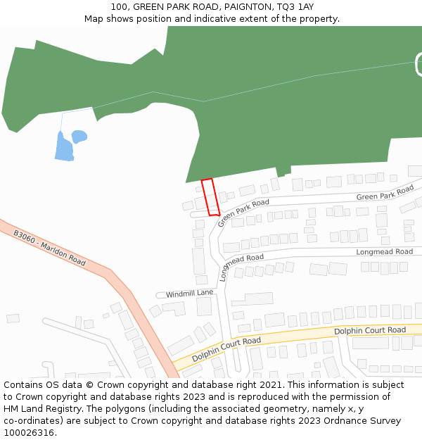 100, GREEN PARK ROAD, PAIGNTON, TQ3 1AY: Location map and indicative extent of plot