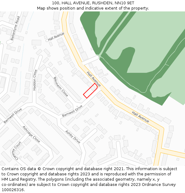 100, HALL AVENUE, RUSHDEN, NN10 9ET: Location map and indicative extent of plot