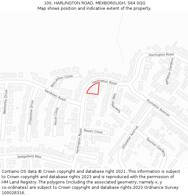 100, HARLINGTON ROAD, MEXBOROUGH, S64 0QG: Location map and indicative extent of plot
