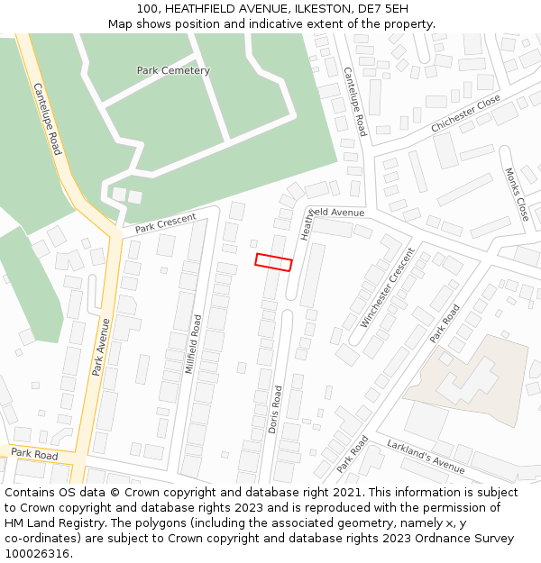 100, HEATHFIELD AVENUE, ILKESTON, DE7 5EH: Location map and indicative extent of plot