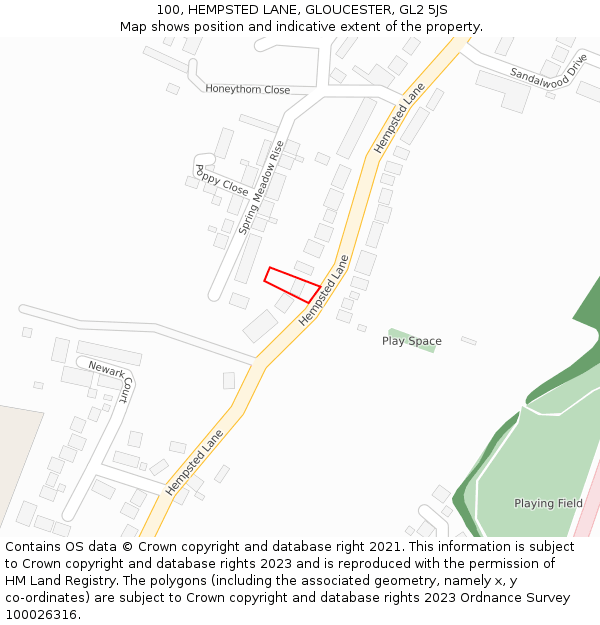 100, HEMPSTED LANE, GLOUCESTER, GL2 5JS: Location map and indicative extent of plot