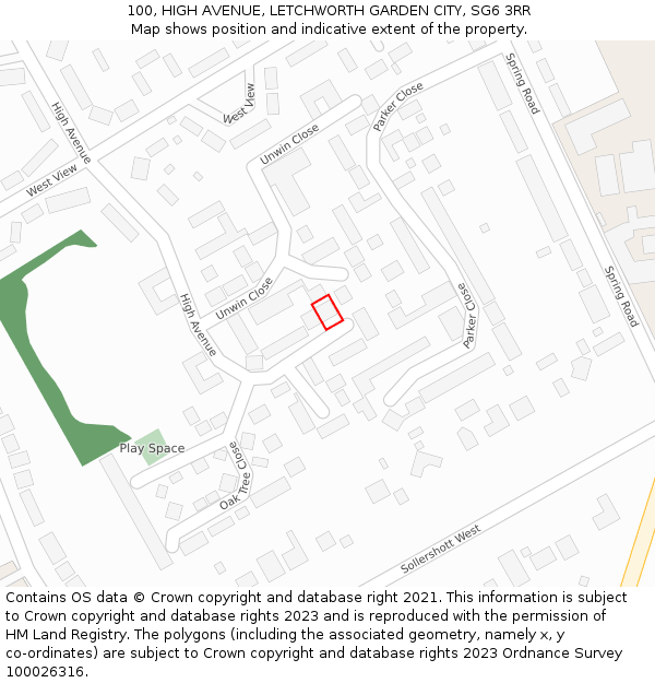 100, HIGH AVENUE, LETCHWORTH GARDEN CITY, SG6 3RR: Location map and indicative extent of plot