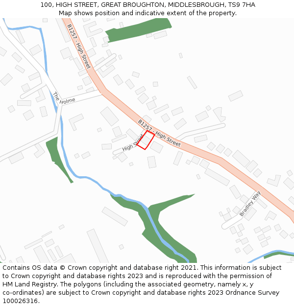 100, HIGH STREET, GREAT BROUGHTON, MIDDLESBROUGH, TS9 7HA: Location map and indicative extent of plot