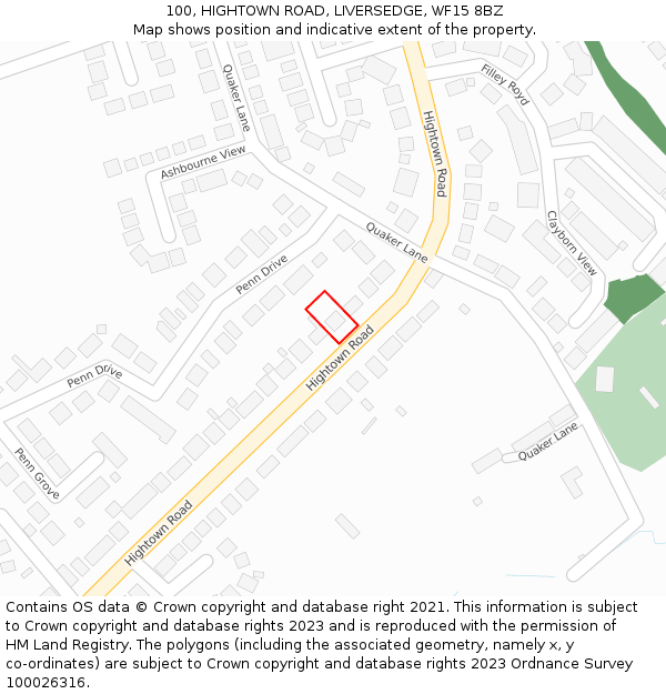 100, HIGHTOWN ROAD, LIVERSEDGE, WF15 8BZ: Location map and indicative extent of plot