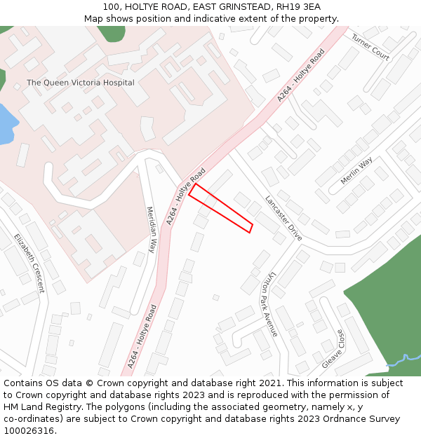 100, HOLTYE ROAD, EAST GRINSTEAD, RH19 3EA: Location map and indicative extent of plot