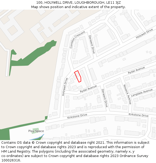 100, HOLYWELL DRIVE, LOUGHBOROUGH, LE11 3JZ: Location map and indicative extent of plot