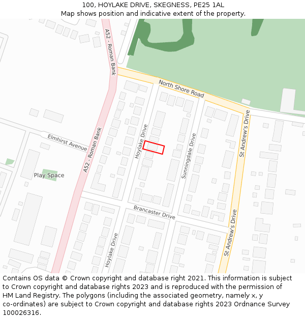 100, HOYLAKE DRIVE, SKEGNESS, PE25 1AL: Location map and indicative extent of plot