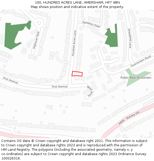 100, HUNDRED ACRES LANE, AMERSHAM, HP7 9BN: Location map and indicative extent of plot