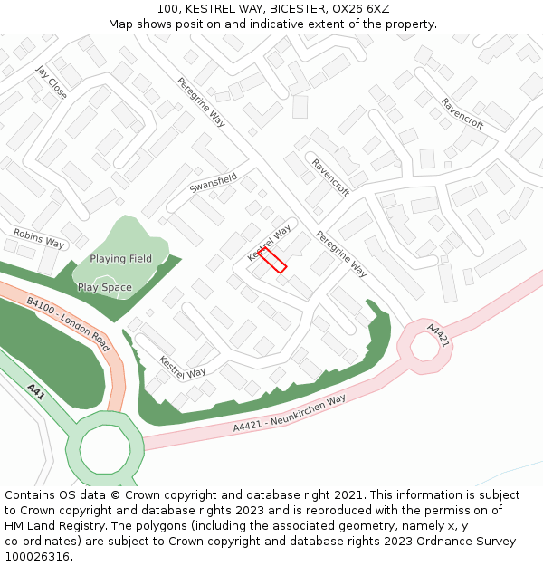 100, KESTREL WAY, BICESTER, OX26 6XZ: Location map and indicative extent of plot