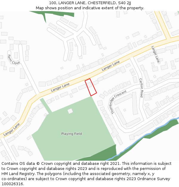 100, LANGER LANE, CHESTERFIELD, S40 2JJ: Location map and indicative extent of plot