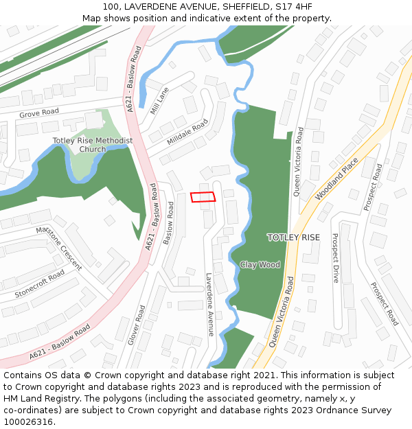 100, LAVERDENE AVENUE, SHEFFIELD, S17 4HF: Location map and indicative extent of plot