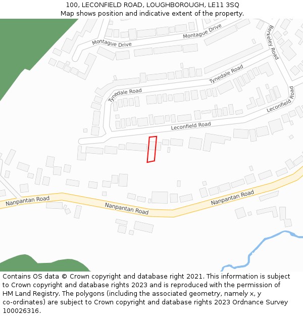 100, LECONFIELD ROAD, LOUGHBOROUGH, LE11 3SQ: Location map and indicative extent of plot