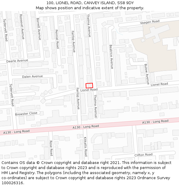 100, LIONEL ROAD, CANVEY ISLAND, SS8 9DY: Location map and indicative extent of plot