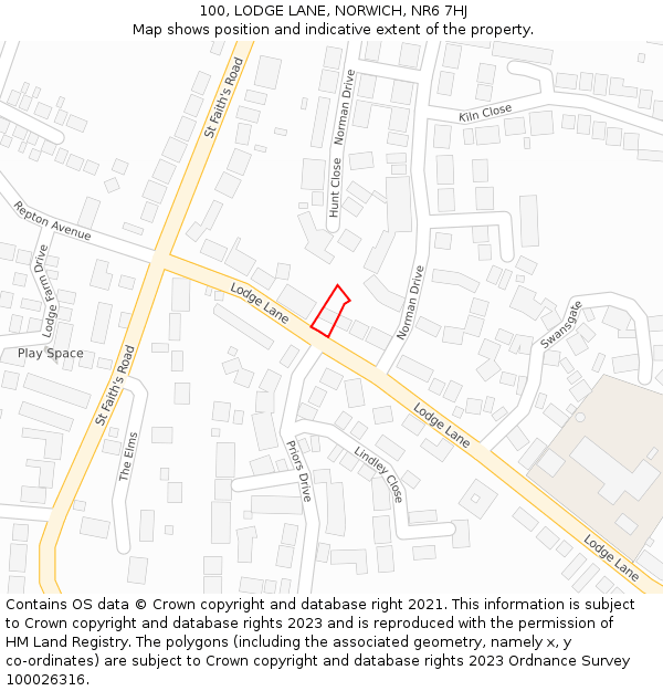 100, LODGE LANE, NORWICH, NR6 7HJ: Location map and indicative extent of plot