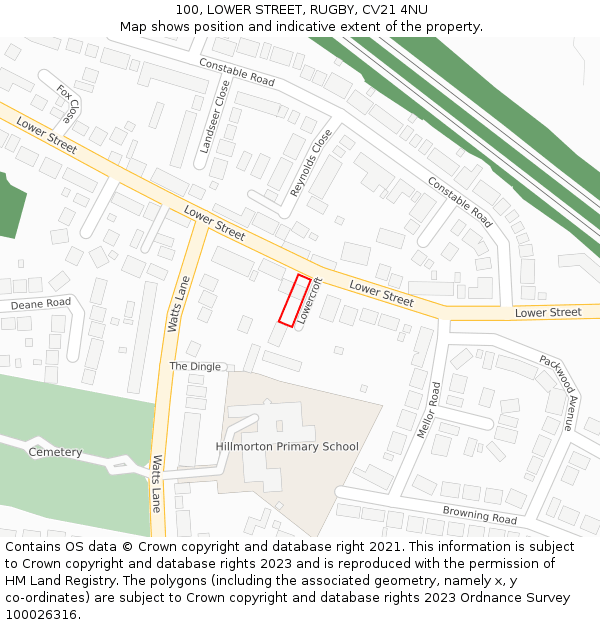 100, LOWER STREET, RUGBY, CV21 4NU: Location map and indicative extent of plot