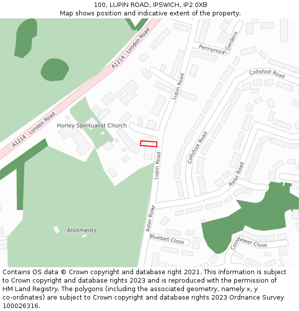 100, LUPIN ROAD, IPSWICH, IP2 0XB: Location map and indicative extent of plot