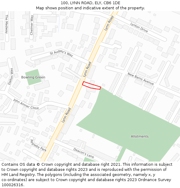 100, LYNN ROAD, ELY, CB6 1DE: Location map and indicative extent of plot