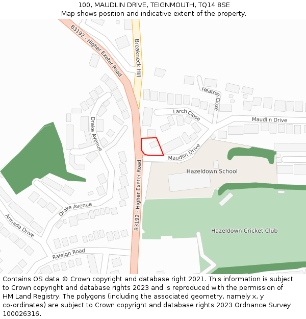 100, MAUDLIN DRIVE, TEIGNMOUTH, TQ14 8SE: Location map and indicative extent of plot
