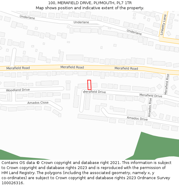 100, MERAFIELD DRIVE, PLYMOUTH, PL7 1TR: Location map and indicative extent of plot