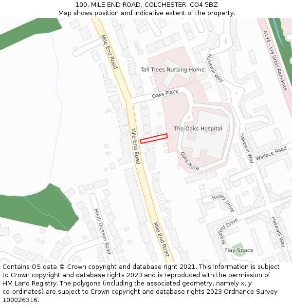100, MILE END ROAD, COLCHESTER, CO4 5BZ: Location map and indicative extent of plot