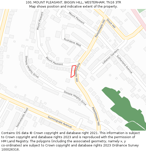 100, MOUNT PLEASANT, BIGGIN HILL, WESTERHAM, TN16 3TR: Location map and indicative extent of plot