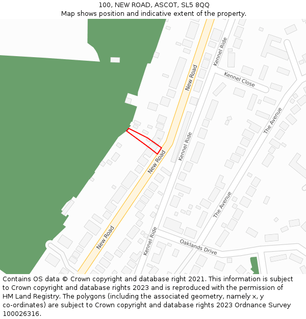 100, NEW ROAD, ASCOT, SL5 8QQ: Location map and indicative extent of plot