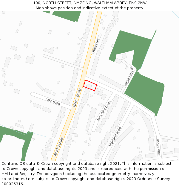 100, NORTH STREET, NAZEING, WALTHAM ABBEY, EN9 2NW: Location map and indicative extent of plot