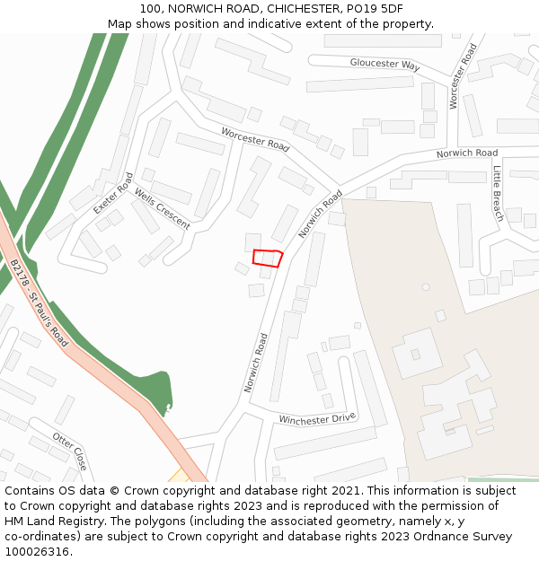 100, NORWICH ROAD, CHICHESTER, PO19 5DF: Location map and indicative extent of plot