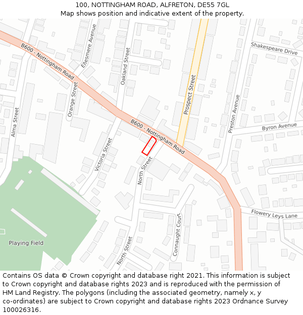 100, NOTTINGHAM ROAD, ALFRETON, DE55 7GL: Location map and indicative extent of plot